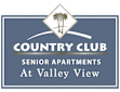 A logo for the Country Club Senior Apartments at Valley View.