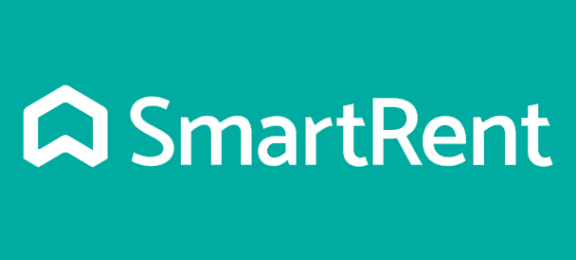 the smartrent logo on a blue background with the word smartrent