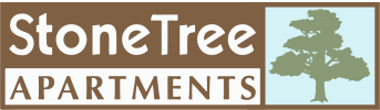 the logo for stone tree apartments
