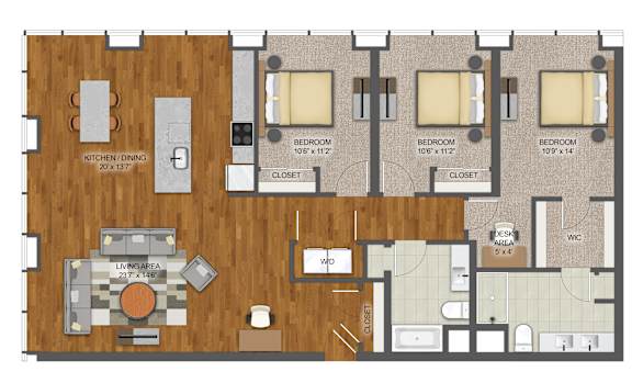 3Bed 2Bath E Floor Plan at Stella St. Paul Apartments, St. Paul