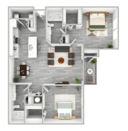 2 bedroom 2 bathroom The Preserve at Westchase B1 Renovated 3D Floor Plan at The Preserve at Westchase, Tampa, 33626