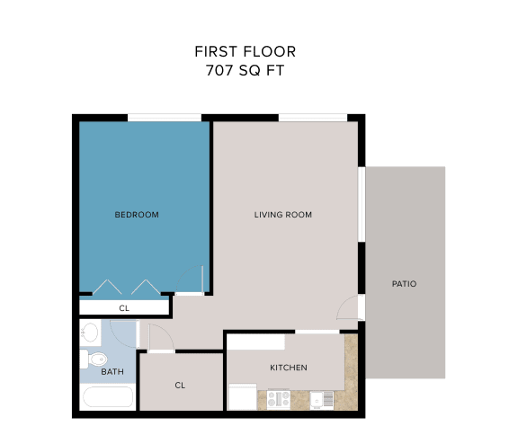 1 bedroom 1 bathroom floor plan A at Greenwich Place, Greenwich, CT, 06830