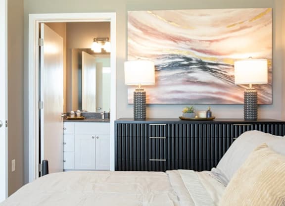 Modern Bedroom at Liberty Flats Apartments, Liberty Township, Ohio