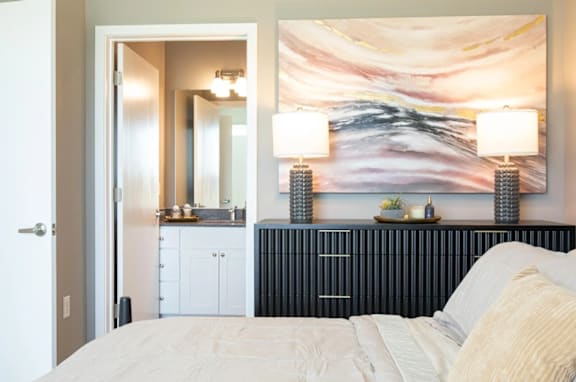 Modern Bedroom at Liberty Flats Apartments, Liberty Township, Ohio