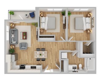 Arts Plaza Apartments in Gresham, Oregon Two Bedroom Floor Plan