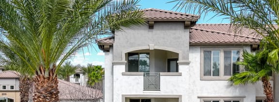 Building exterior with palm trees