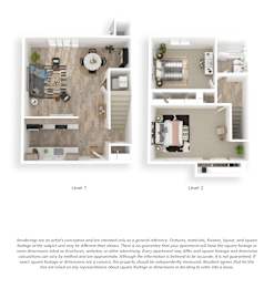 Two floor plan images of a 2 Bed/1 Bath Townhouse at Willow Creek.