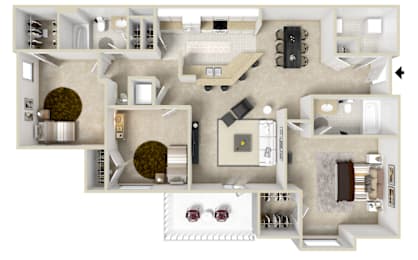 3x2 EAGLE ROCKS | 1,355 Sq. Ft. at Highlands Apartment Homes, Bartlett, TN
