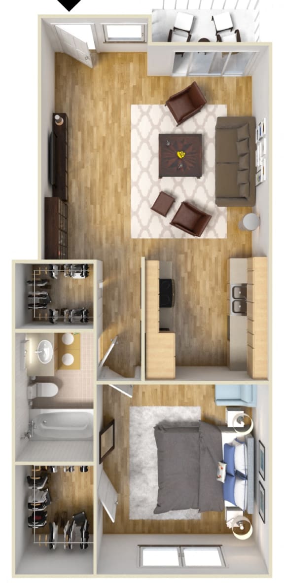 The Village at South Coast 1 Bedroom 1 Bathroom Apartment Floor Plan