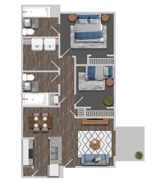 2 Bedroom A Floor Plan at Greens at Stonecreek, Lithonia, Georgia