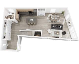 Floor 1. Two Bed, 4 bath, 2,275 square foot townhome with rooftop hot tub in Millcreek in Salt Lake City, UT at Brickside Heights.