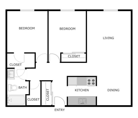  Floor Plan Two Bed 1 Bath A