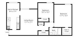 2 Bedroom Floor Plan at The Apartments at Canterbury, Rosedale, Maryland