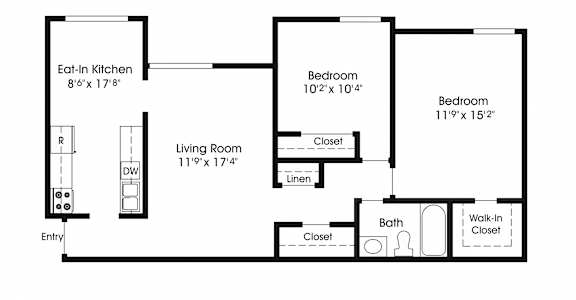 2 Bedroom Floor Plan at The Apartments at Canterbury, Rosedale, Maryland