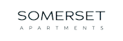 A black and white image of a logo for Somerset Apartments.