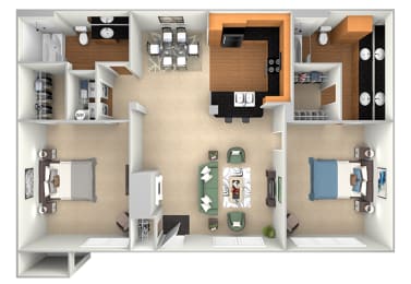 The Retreat at Cinco Ranch - B1 - 2 beds 2 baths - 3D