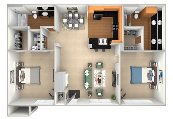 The Retreat at Cinco Ranch - B1 - 2 beds 2 baths - 3D