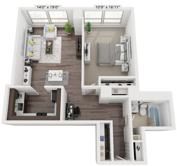 1 bedroom floor plan E at Presidential Towers, Chicago, IL