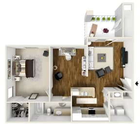 One Bedroom with Study Floor Plan | 853 Sq. Ft. at Legacy Apartment Homes in Ridgeland, MS
