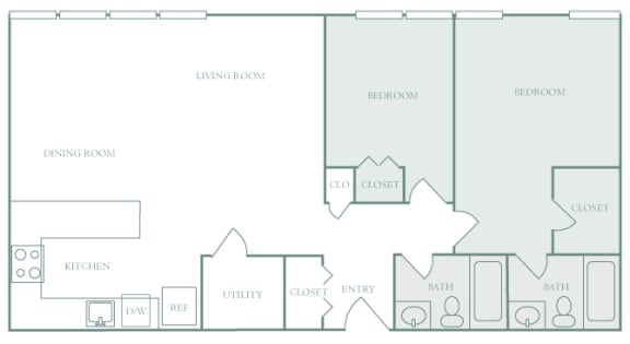 Harbor Hill Apartments floor plan B1 - 2 bed 2 bath - 2D