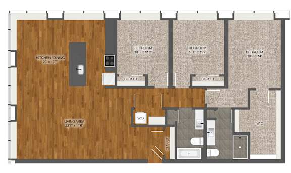 3Bed 2Bath Floor Plan at Stella St. Paul Apartments, Minnesota, 55102