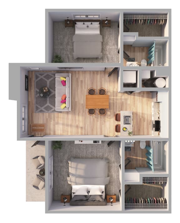 2 Bed 2 Bath Floor Plan with 900 Sq. Ft. at Skyview in CO 80234