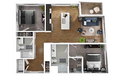 BLVD at Revere Beach - B6 - 2 bedroom - 2 bath - 3D