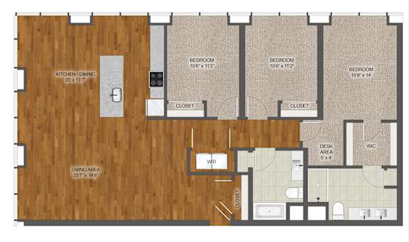 3Bed 2Bath A Floor Plan at Stella St. Paul Apartments, St. Paul, MN, 55102