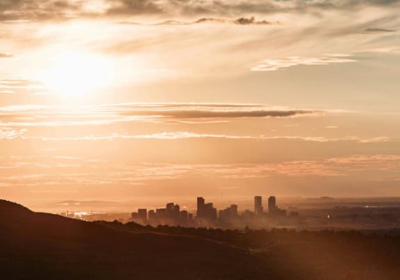Beautiful View of Downtown Denver, Colorado at Sunset