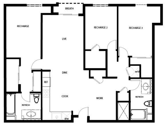 Three bedroom floor plan l l Metro 510 Apartment for rent in Riverside Ca