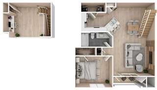 One bedroom, One bathroom with loft floor plan | 1,112 Sq. Ft. at Audubon Park Apartment Homes