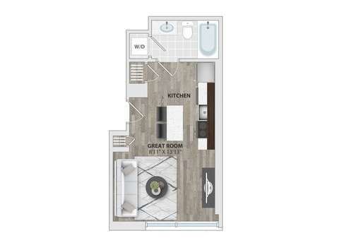 Two level apartment floor plan at 1405 Point Apartments, Baltimore, Maryland