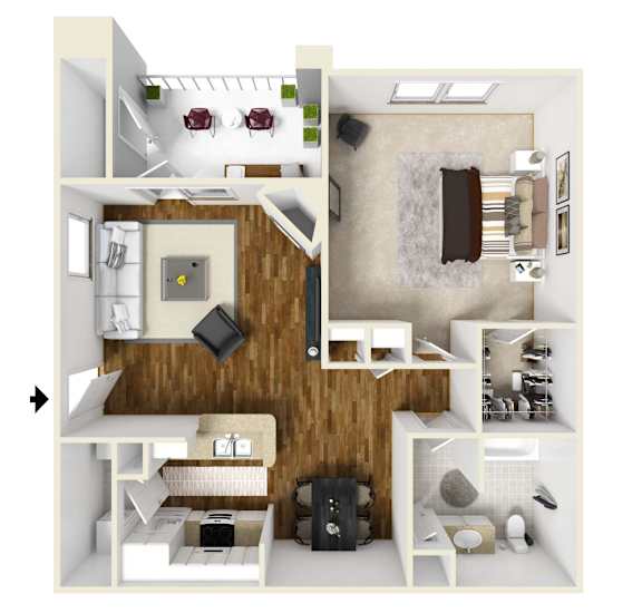 One Bedroom Floor Plan | 882 Sq. Ft. at Legacy Apartment Homes in Ridgeland, MS