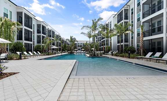 resort style pool in large courtyard at Mira at Palmer Ranch in Sarasota