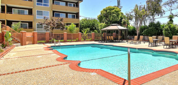 Pool side patio at Madison Place, California, 94403