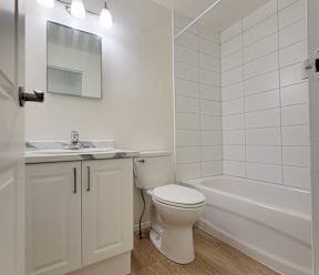 a bathroom with a toilet and a sink and a bath tub