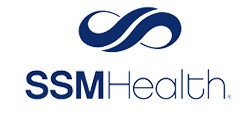 A logo with a blue infinity symbol above the words "SSM Health".