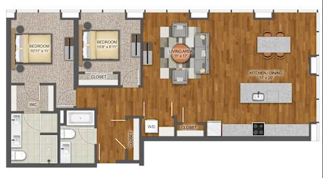 2Bed 2Bath L Floor Plan at Stella St. Paul Apartments, St. Paul, MN, 55102