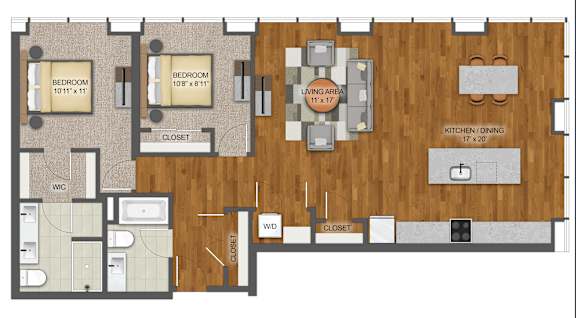 2Bed 2Bath L Floor Plan at Stella St. Paul Apartments, St. Paul, MN, 55102