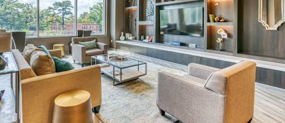 a living room with a couch and a television
