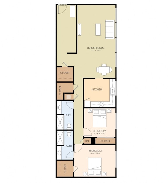 Floor Plan  2 bedroom 2 bathroom floor plan A 960 to 1,104 Sq.Ft. at Hamilton, San Jose, 95130