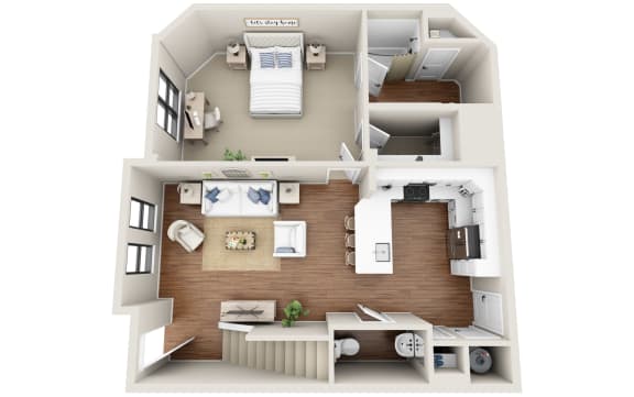 2 bedroom 2.5 bathroom Floor plan A at 401 Oberlin, Raleigh, NC, 27605