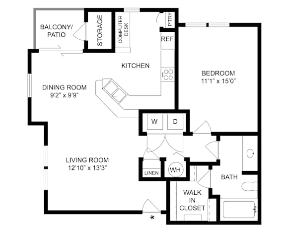 Willow-Wood Floorplan at The Fenwick Apartment Homes, Humble, 77396