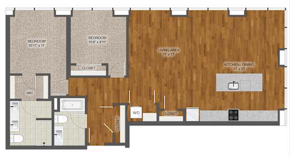 2Bed 2Bath C Floor Plan at Stella St. Paul Apartments, St. Paul, Minnesota
