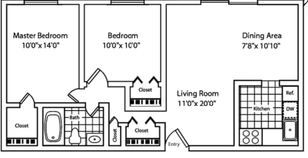  Floor Plan 2 Bedroom 15 Bathroom without Balcony