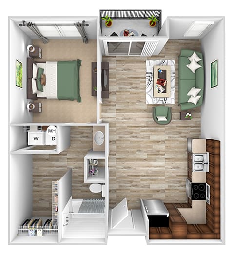 ABQ Uptown Apartments - A1 - Studio and 1 bath - 3D floor plan