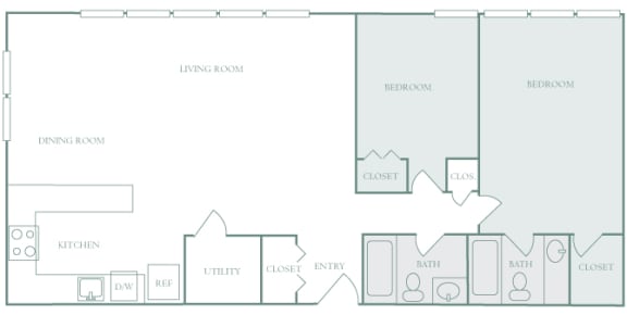 Harbor Hill Apartments floor plan B6 - 2 bed 2 bath - 2D