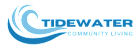 A logo with the words "TIDEWATER COMMUNITY LIVING" in blue.