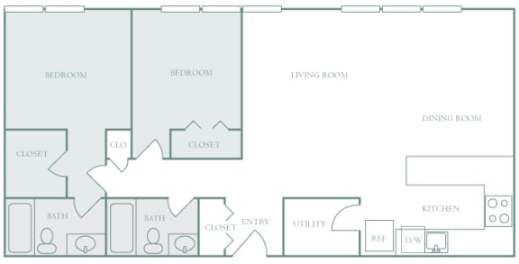 Harbor Hill Apartments floor plan B2 - 2 bed 2 bath - 2D