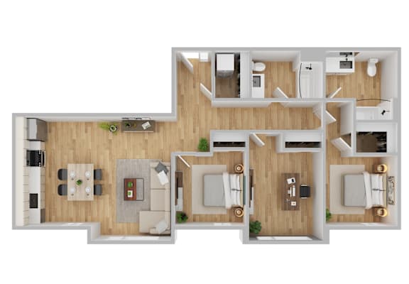 Arts Plaza Apartments in Gresham, Oregon Three Bedroom Floor Plan
